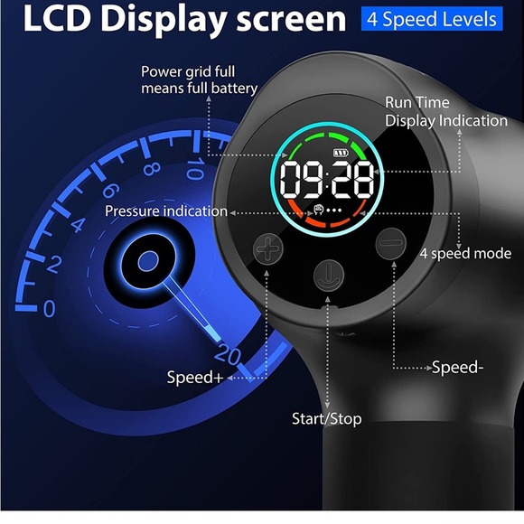 Massage Gun, Double-Head Massage Gun Deep Tissue 4 Speeds Percussion Massage - Picture 3 of 7